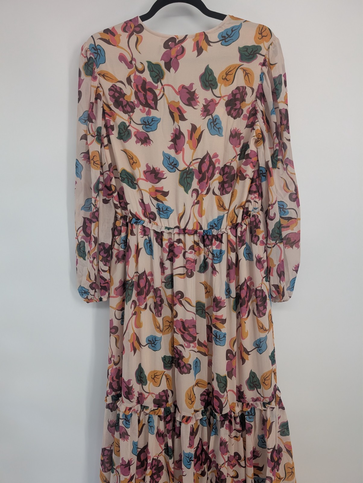 NWT Saloni Nina Tiered Floral Long-sleeve Maxi Dress Sz US10 Ivory #9M604