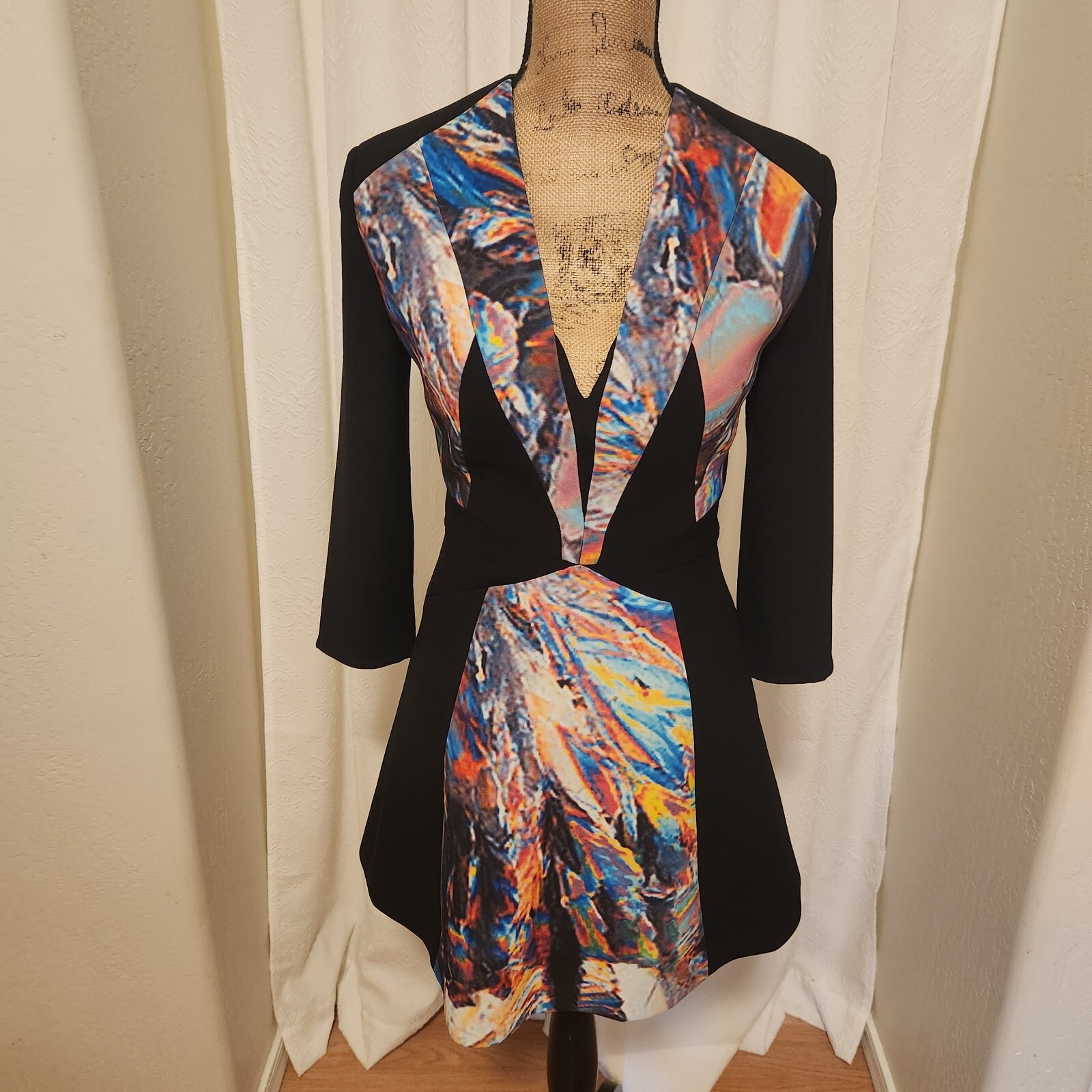Cameo Women’s S Colorful Black 3/4 Sleeve A-line Dress