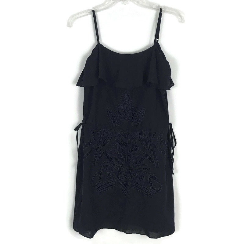 Fable Dress Size XS Blue Ruffles Embroidered Lined Waist Tie Adjustable Straps