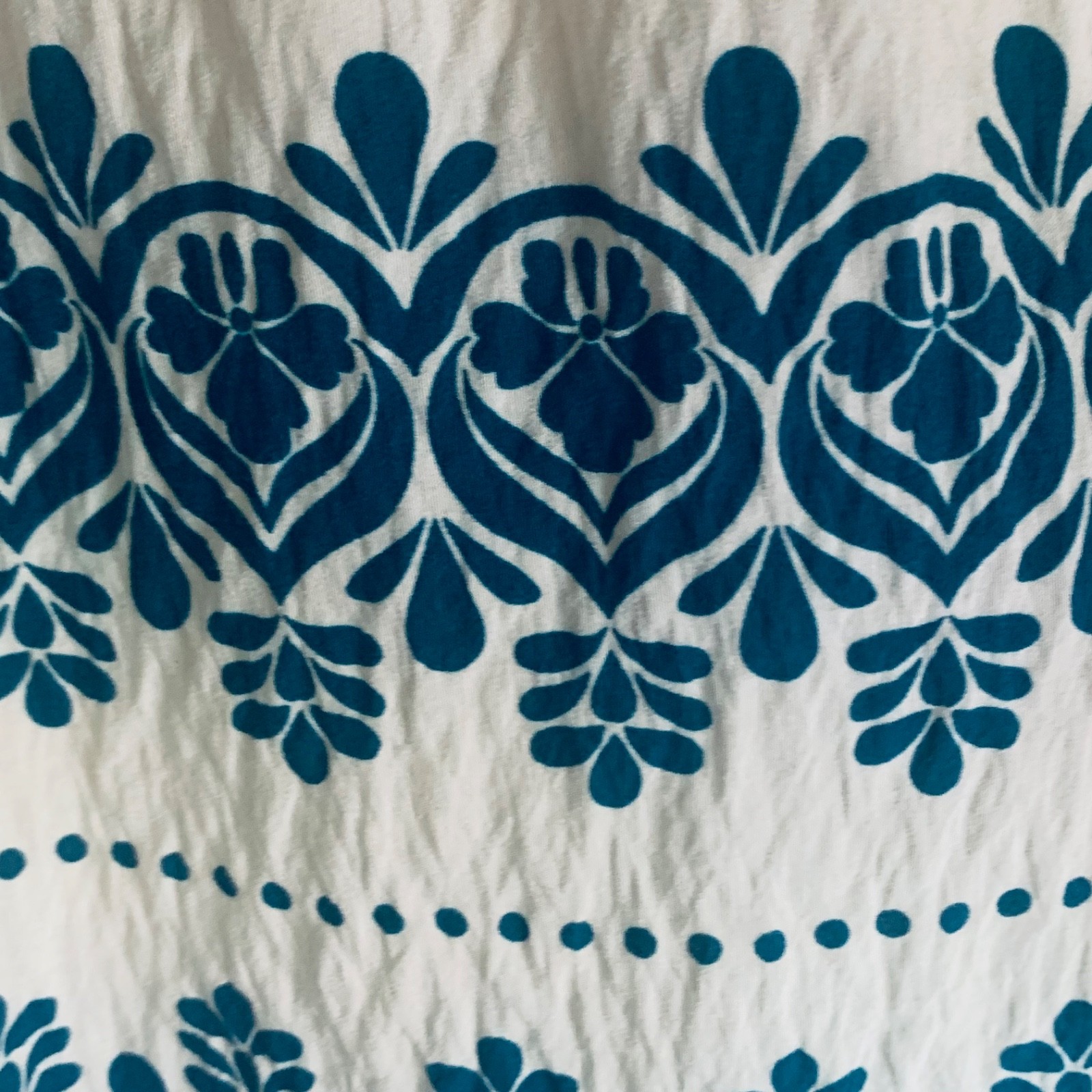 Figueroa & Flowers Dress Size Large Tiered 3/4 Sleeves Boho Teal Blue and Ivory