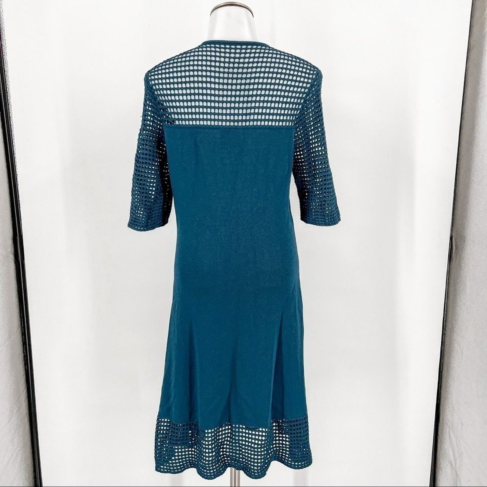 NANETTE LEPORE Ocean Teal Perforated Stretch Sweater Dress