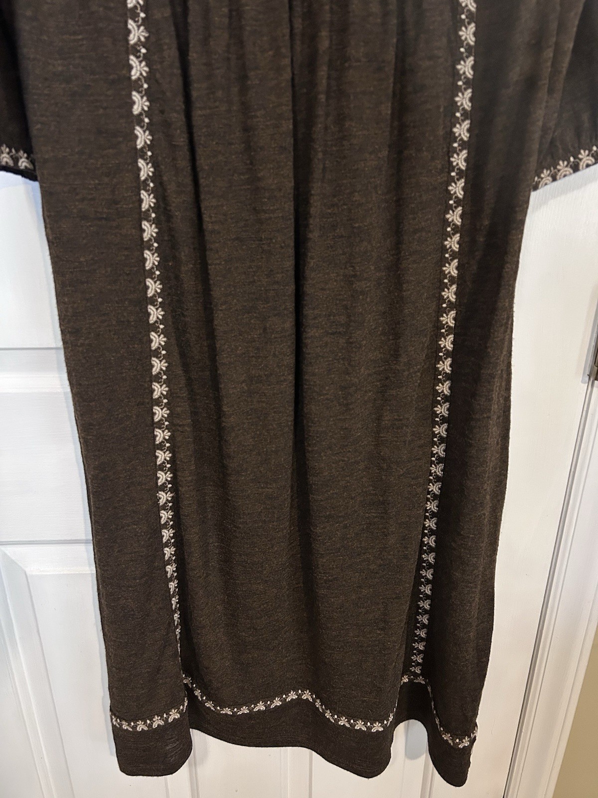 Sweet Magnolia Womens Large Embroidered Boho Dress Prairie Beaded Brown Cottage
