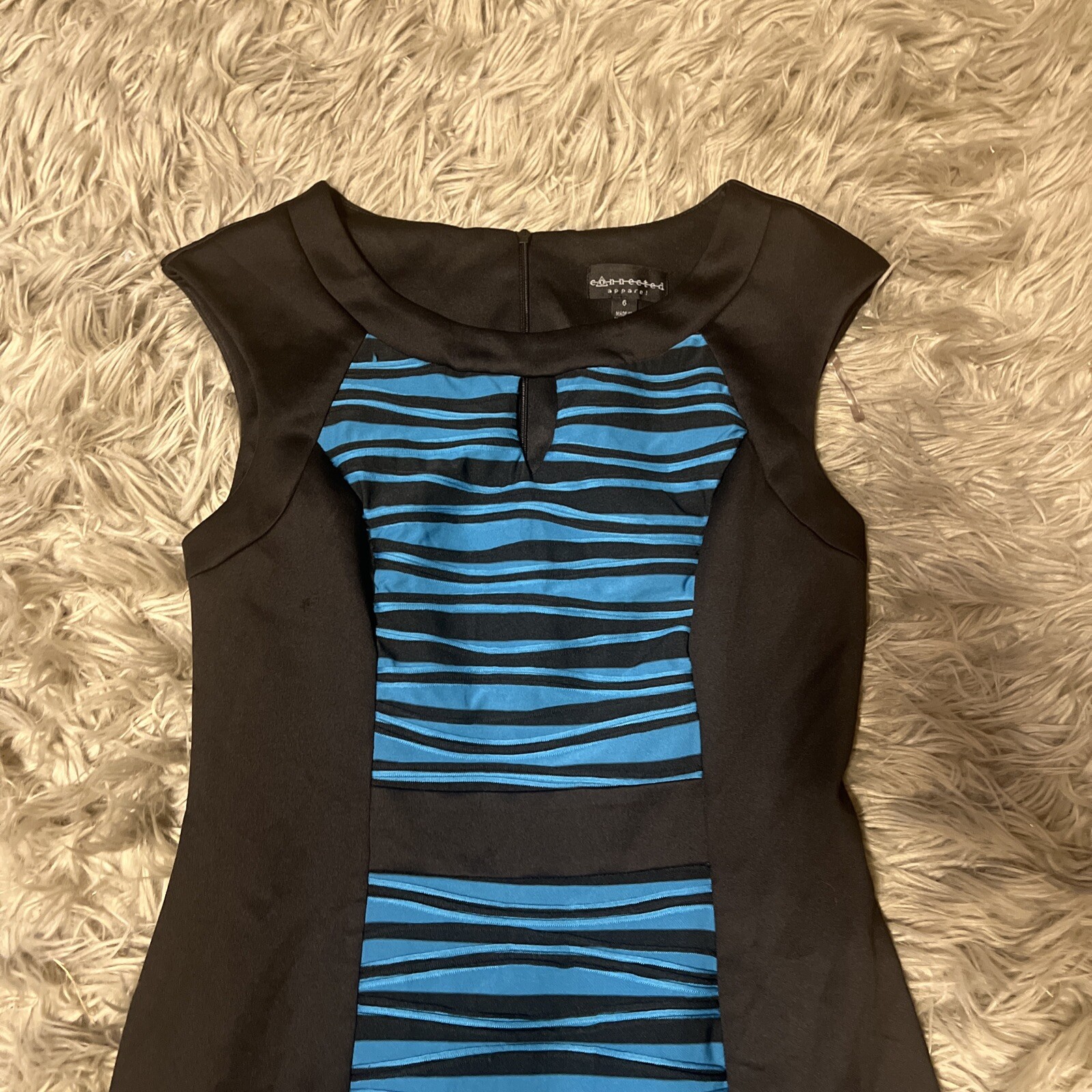 CONNECTED APPAREL Women’s Black And Turquoise Cap Sleeve Above Knee Fit Dress 6