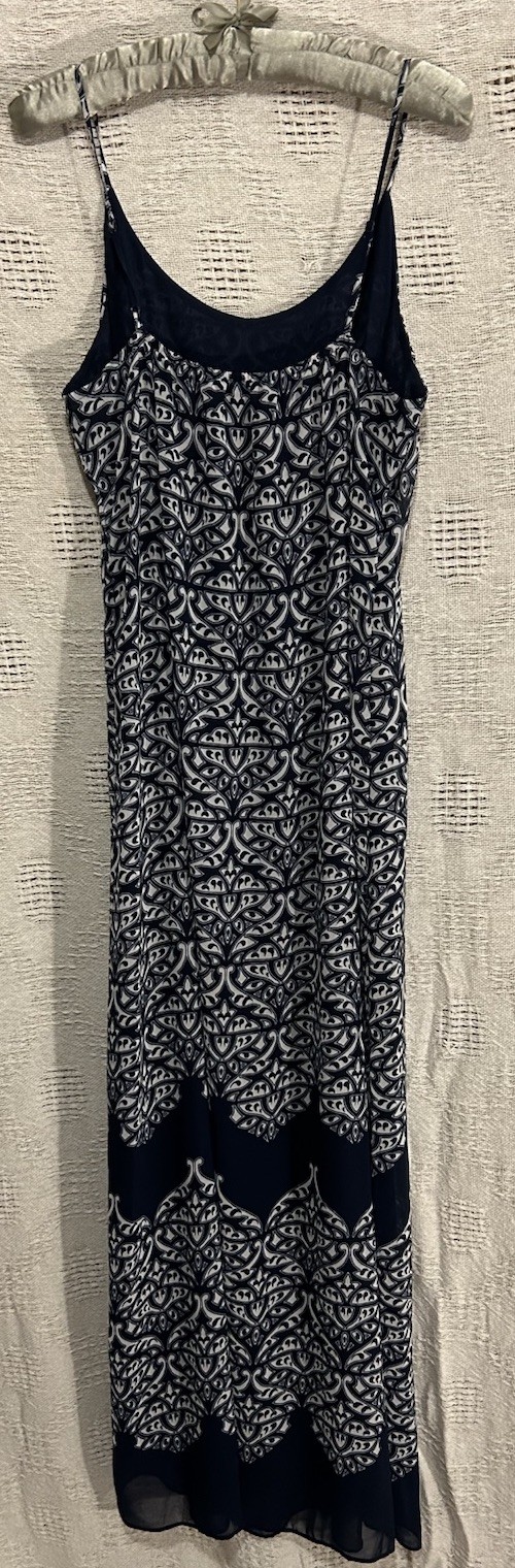 Ana Dress L Navy Blue Silky Boho Hippy Lightweight Lined Maxi Women’s Size Large