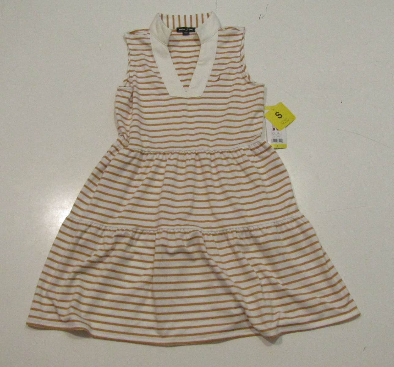 NWT Womens NAUTICA JEANS Almond Ivory Tiered Knit Dress Sleeveless Pockets Small