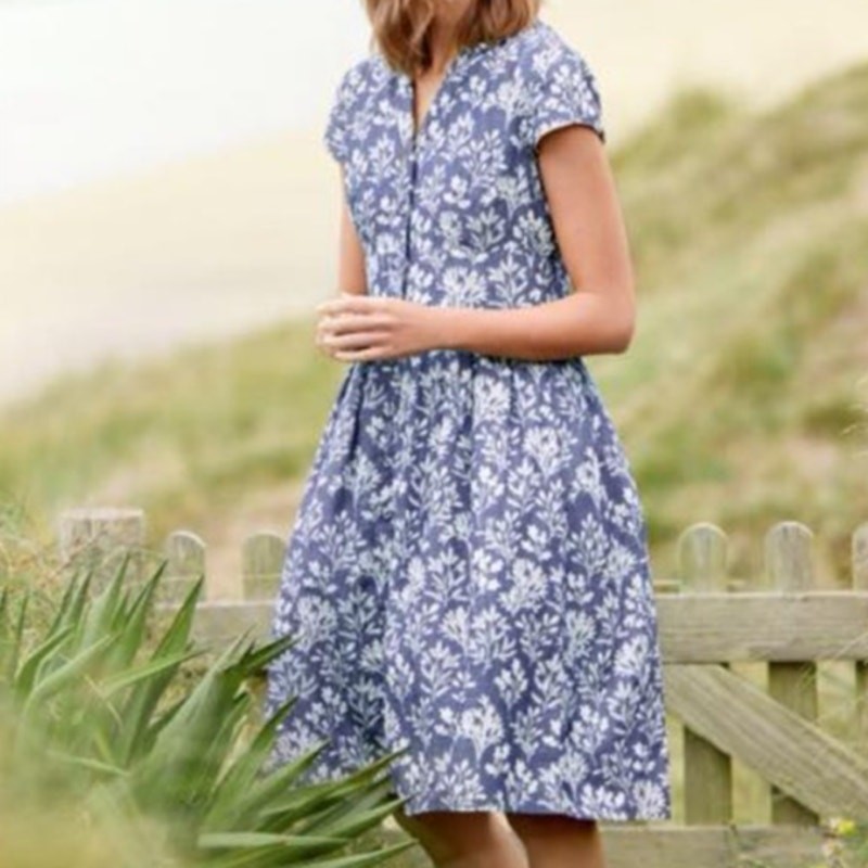 Seasalt Cornwall Sz UK 8 / US 4 Blue Beatrice White Floral Fit & Flare Dress