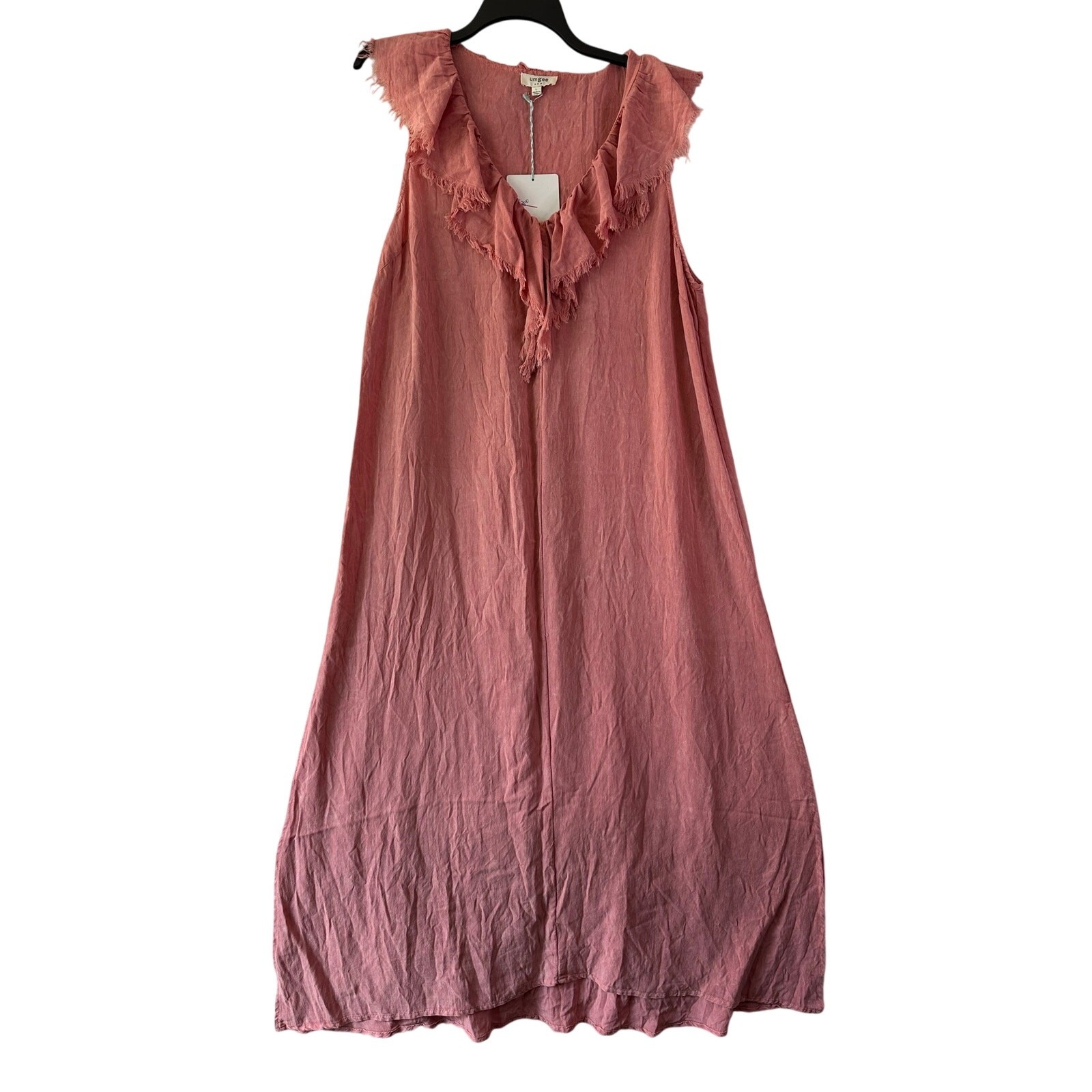 NWT Umgee USA Ruffle Neck Maxi Dress L Beachy Side Slits
