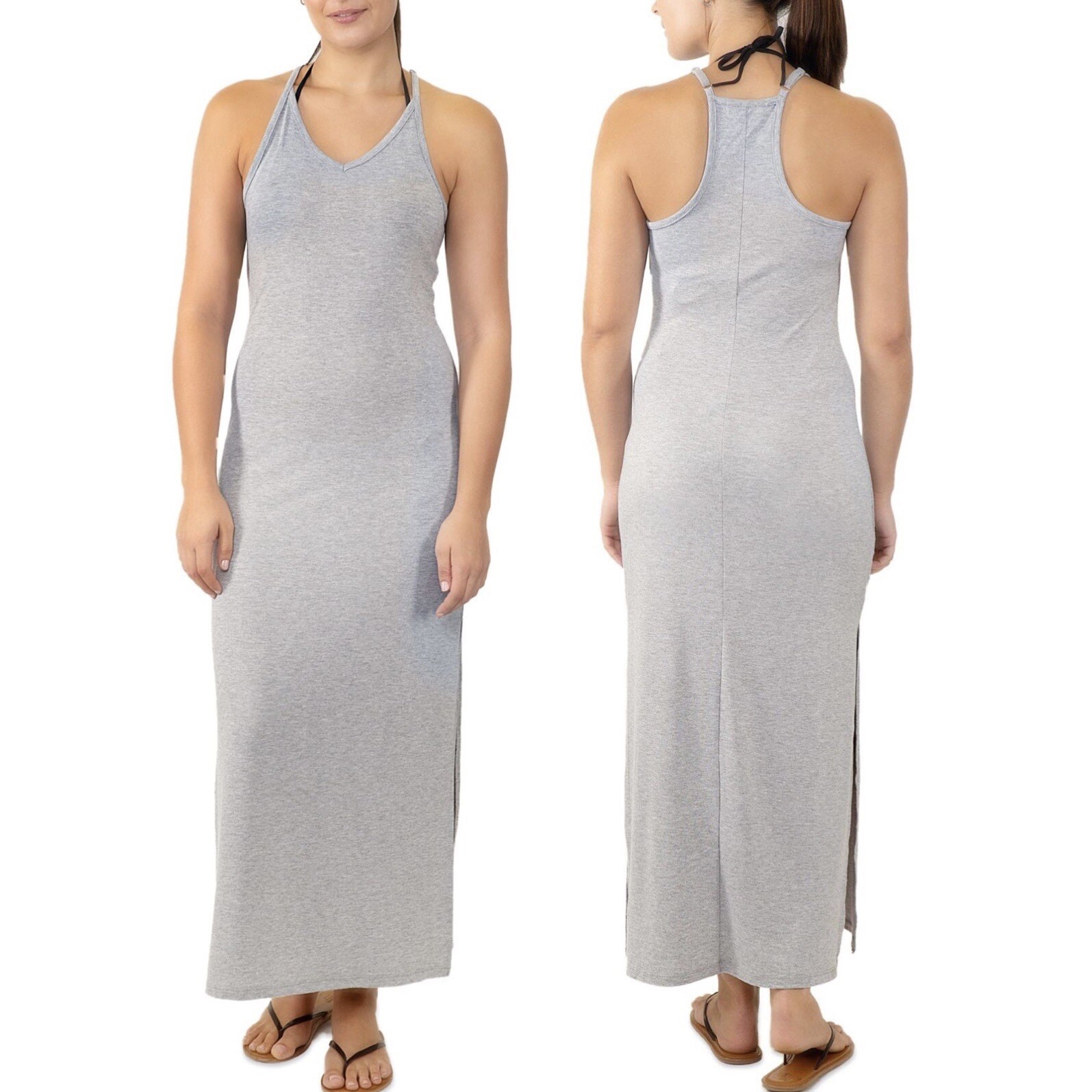 New Miken Racerback Side Slit Cover Up Maxi Dress Heather Grey Size Small