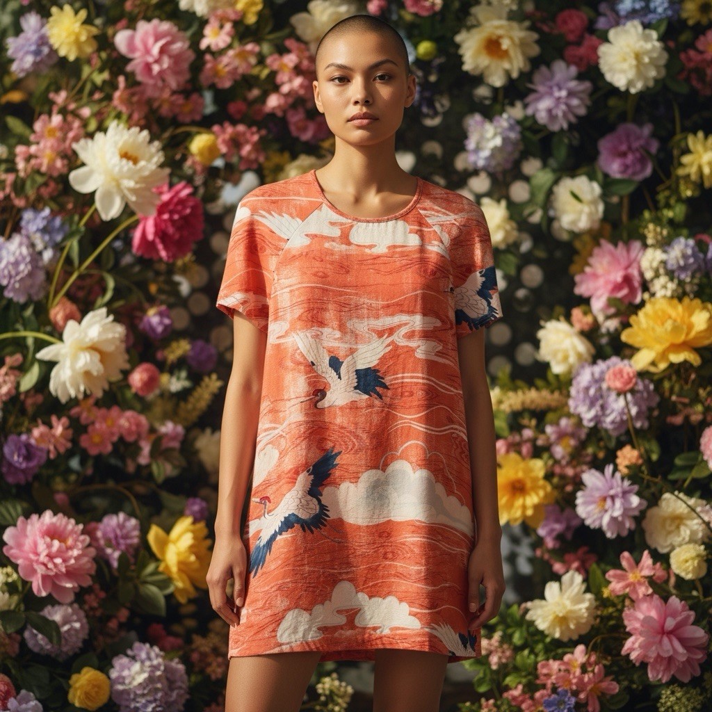 Zoologist Silk Dress Crane Print Orange Charlotte Linton Women’s 8 100% Silk