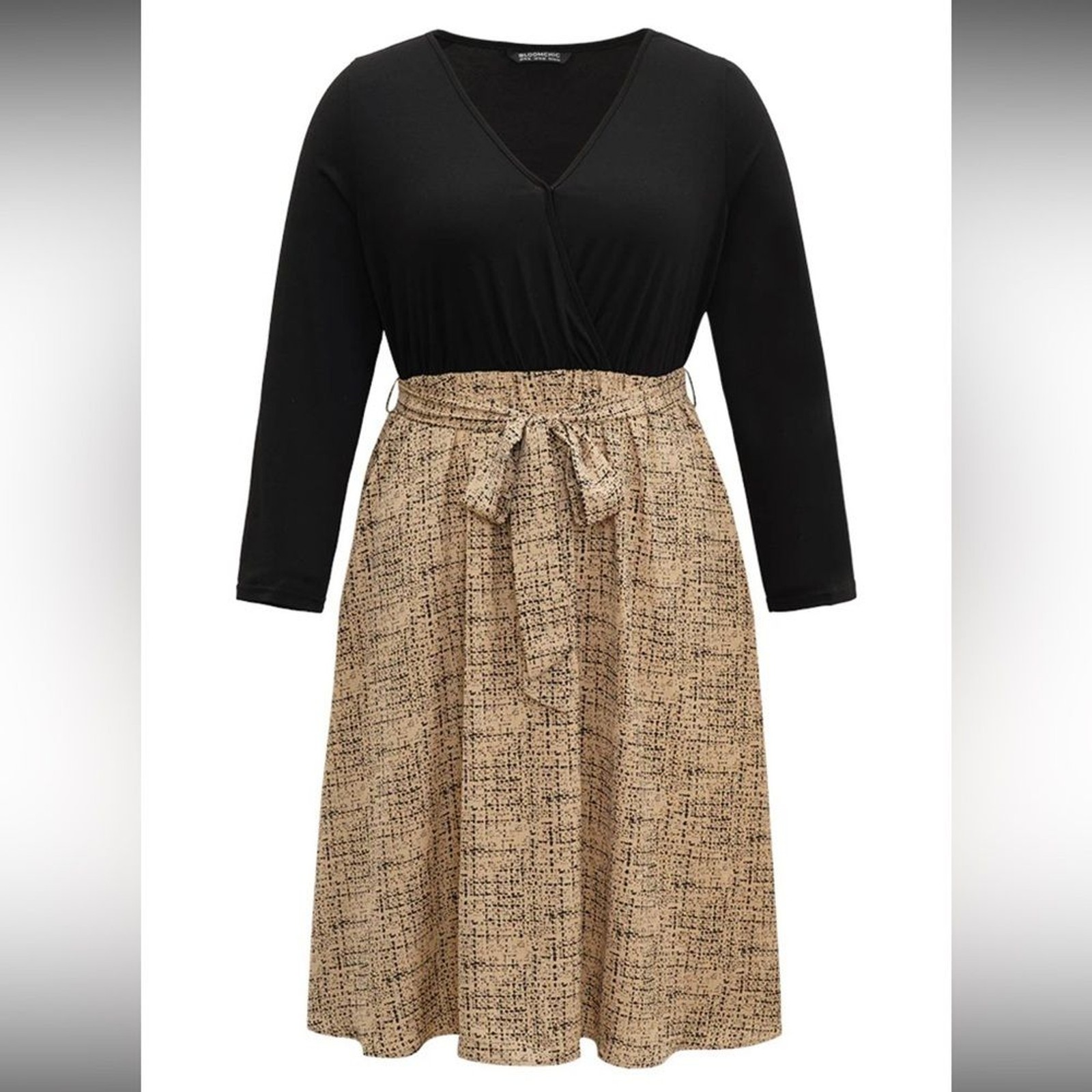 BloomChic Patchwork Pocket Belted Long Sleeve Wrap Bodice Dress Size 14-16 1X