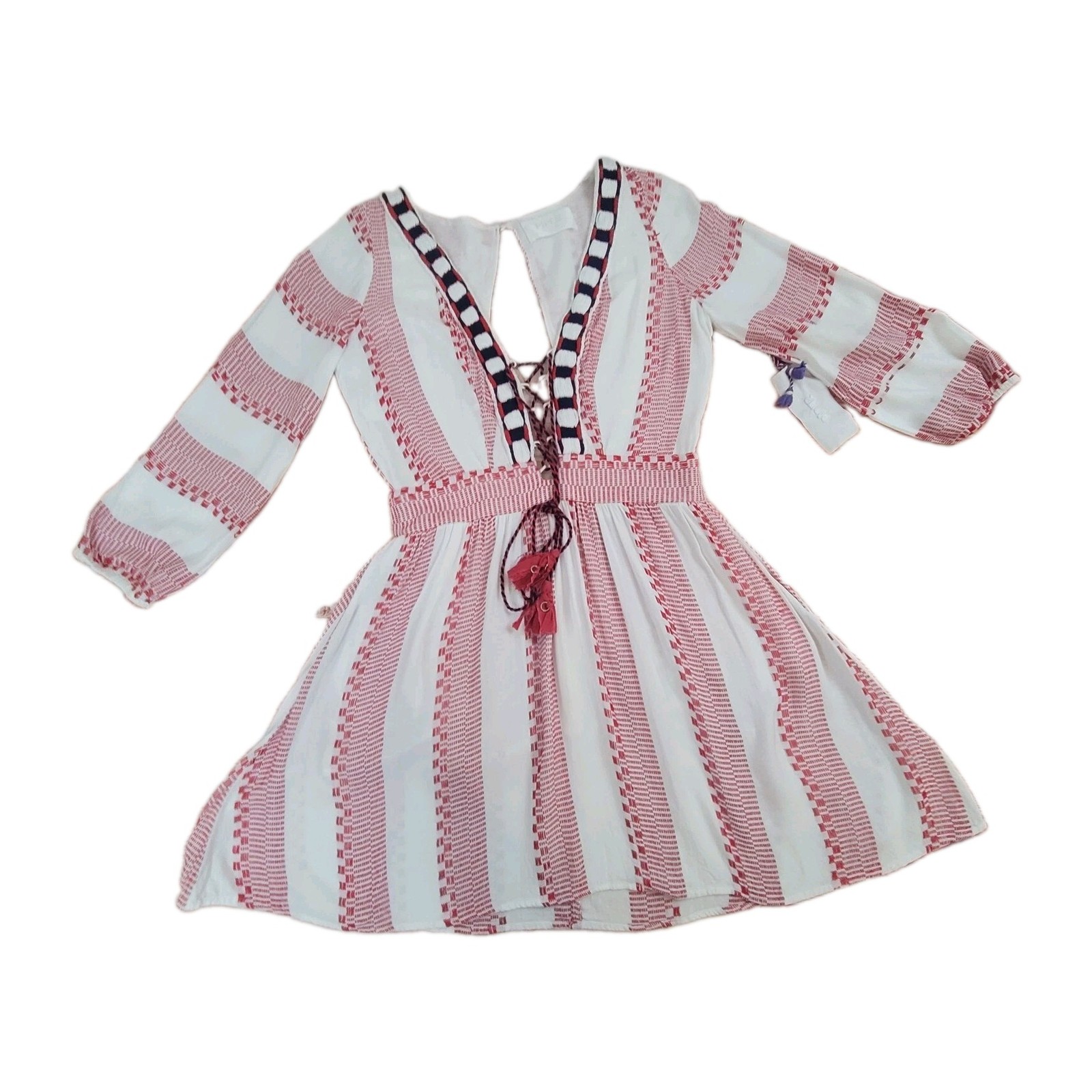 Piper by Townsen Lace Up Open Back Mini Dress Size M Boho Embroidered Rayon