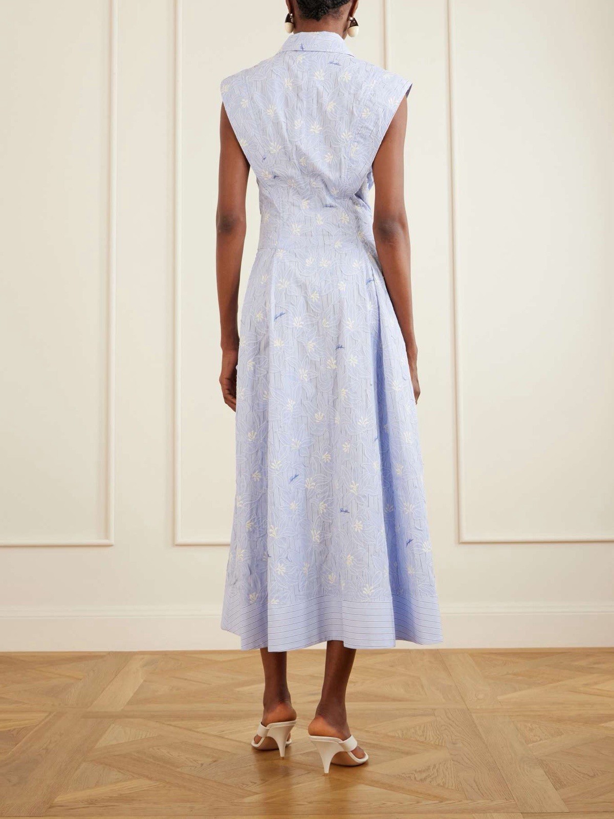simkhai Neri embroidered striped cotton-poplin midi dress $960 Size 6