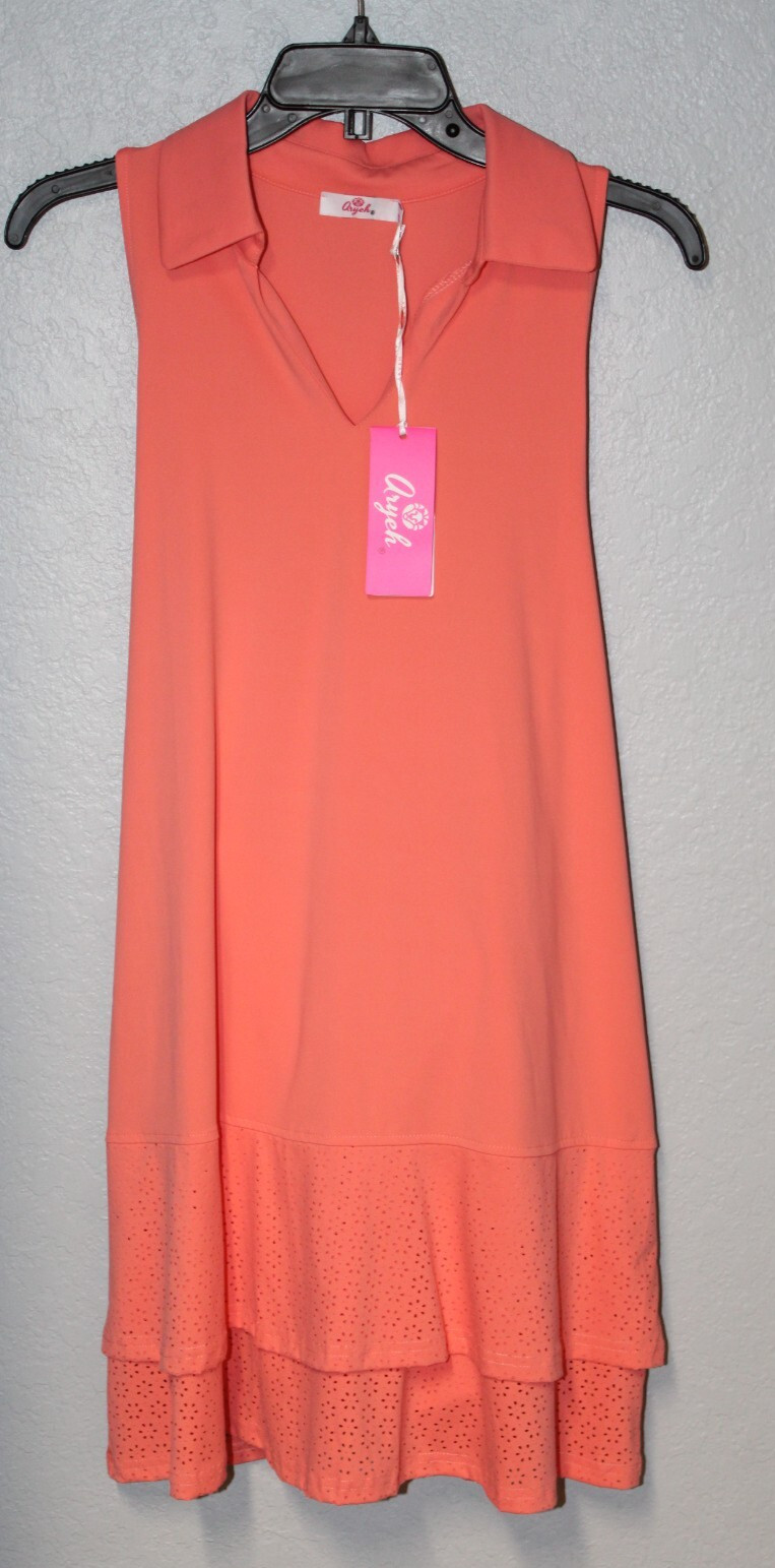 NEW Aryeh V Neck Sleeveless Golf Nylon Stretch Dress With Shorts XL Orange NWT