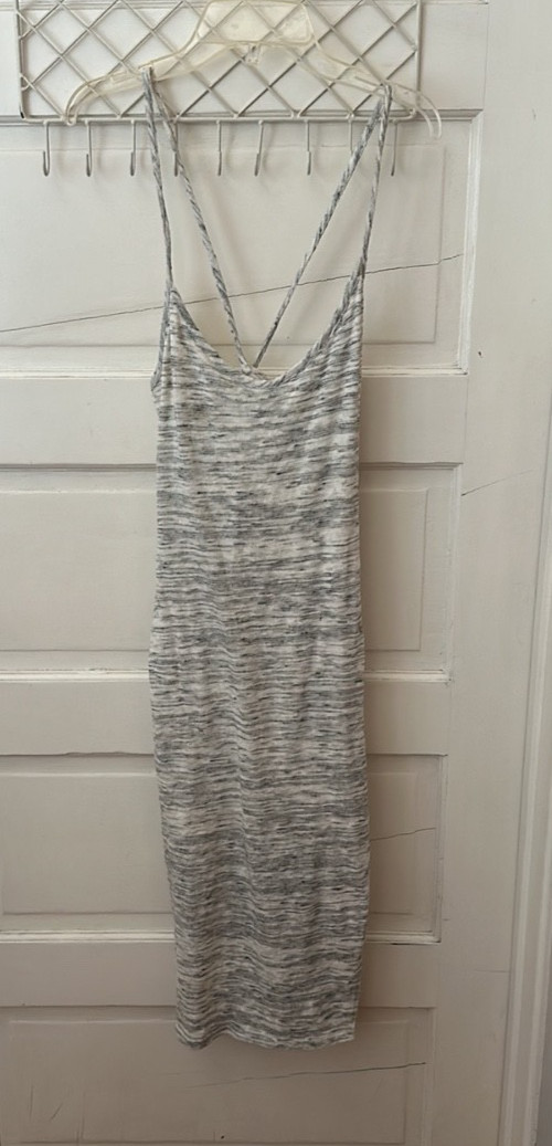 Sleeveless Asymmetrical Slit Hemline Grey Bodycon Dress Thin Straps Criss Cross