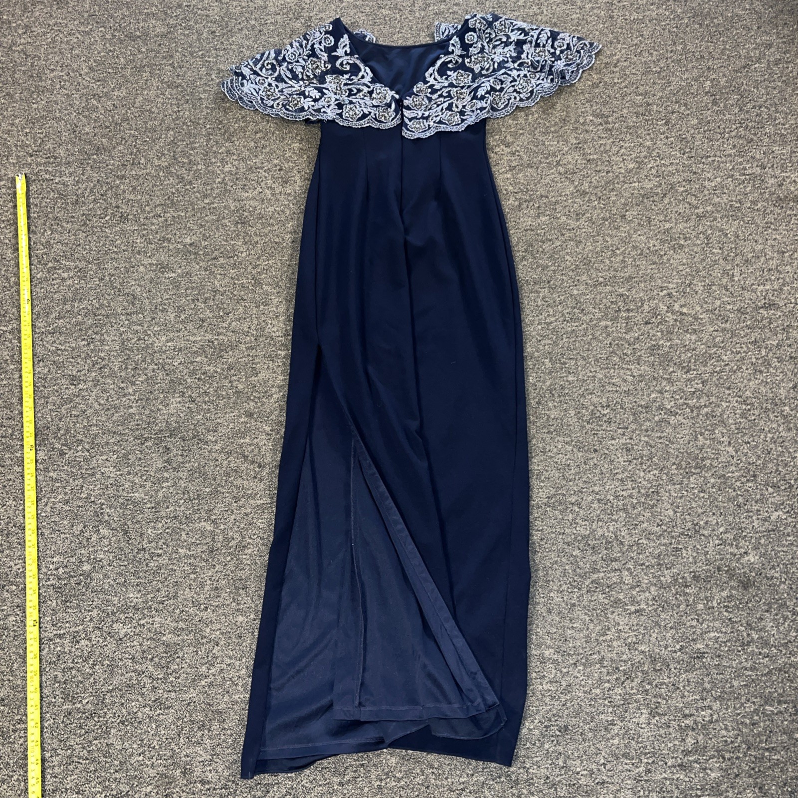 Aidan Mattox Twilight Navy Blue Gown Sz 6 Beaded Mesh Slit Dress