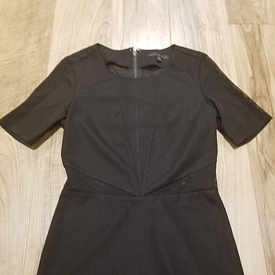 Lucca Couture Black Mesh Panel Bodycon Mini Dress Small Short Sleeve Zipper Back