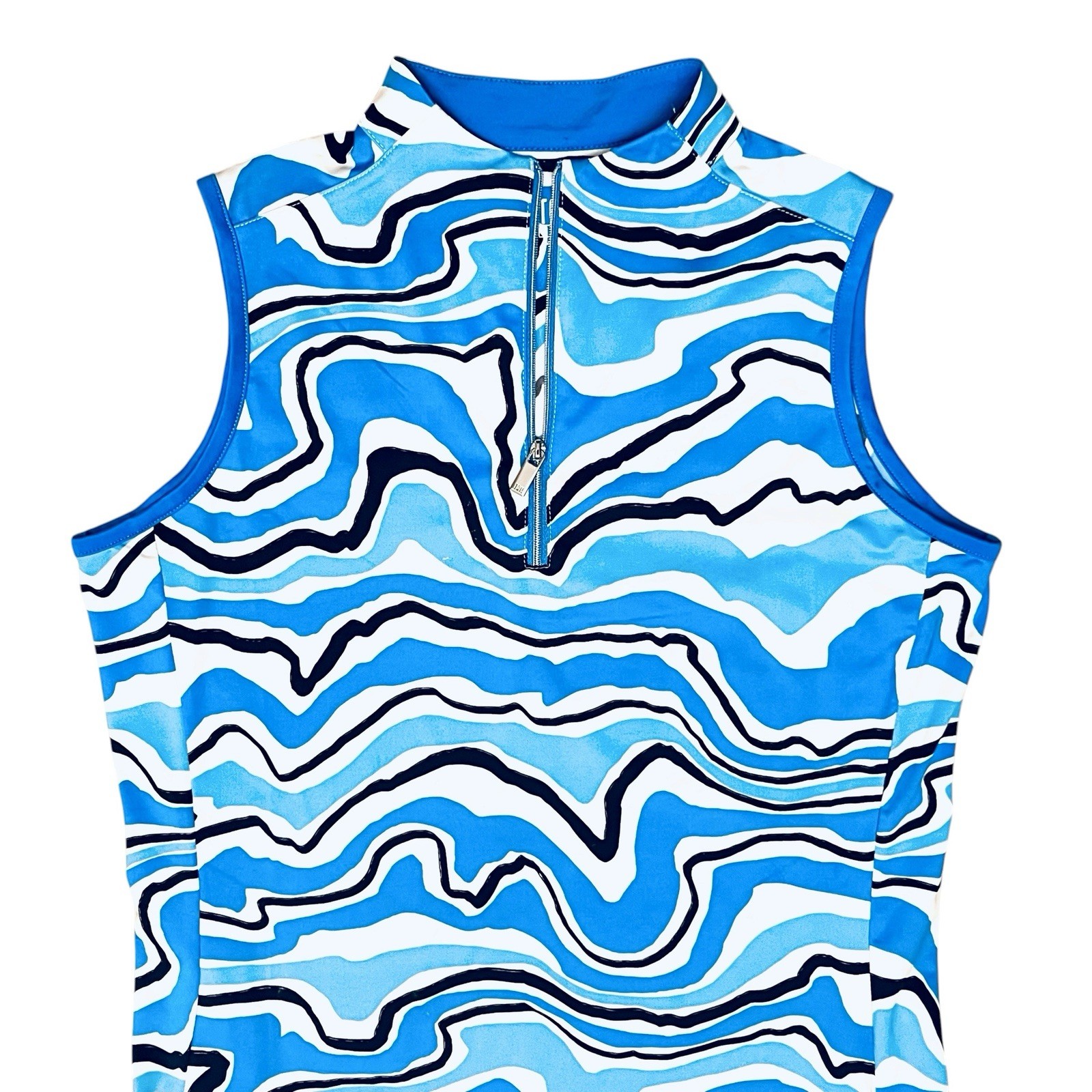 Tail Activewear Dress UPF50+ Blue White Flowing/Wavy Print Pullover Zip/Pocket S