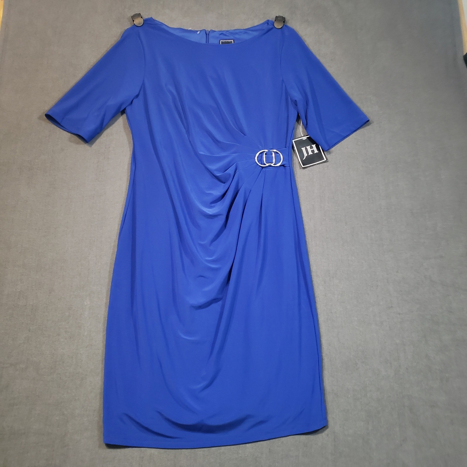 Jessica Howard Sheath Dress Womens 14P Cobalt Blue Side Drape Buckle JC2P2821
