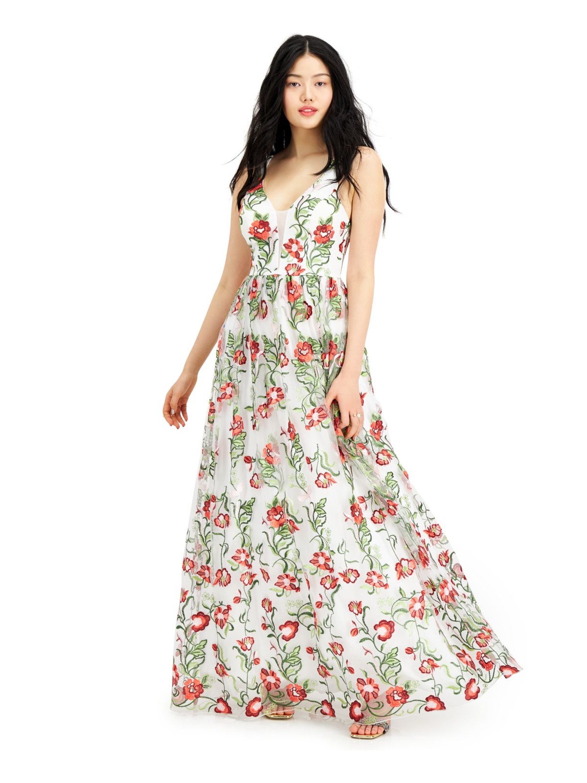 CITY STUDIO Womens Full-Length Dress Ivory Sleeveless V Neck Gown Juniors 5