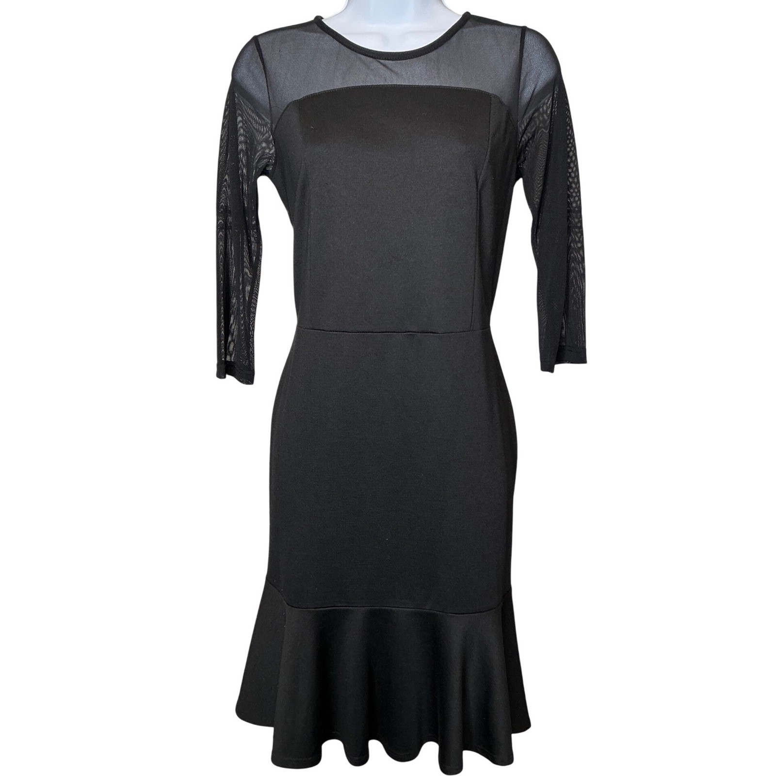 Green Envelope Mesh Sheath Dress M Black Sheer LBD Cocktail Party Sexy