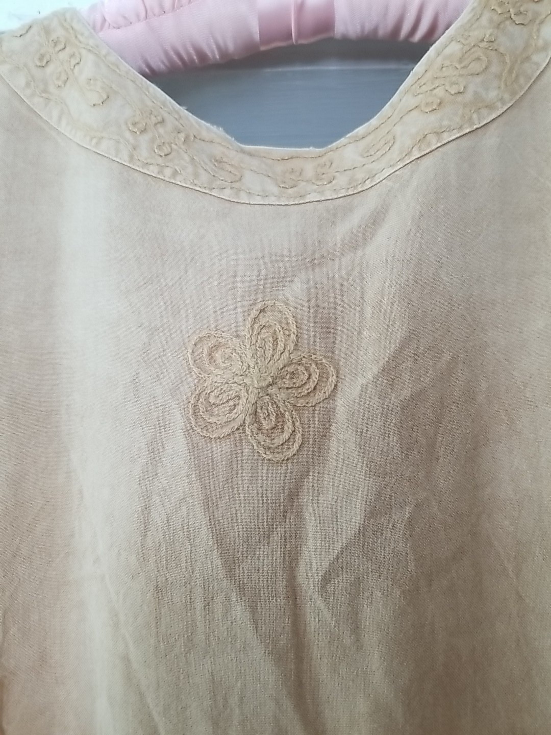 VTG Sacred Threads Beige Embroidered Maxi Dress One Size Boho Hippie Tie Back