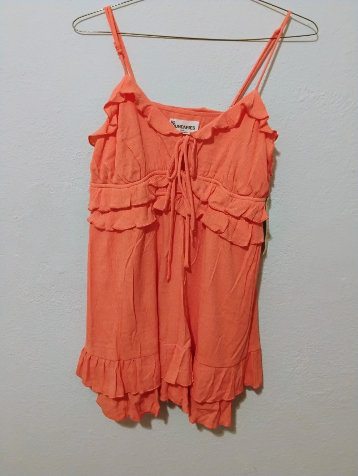 Women’s Romper Spaghetti Straps V Neck Mini Shorts Ruffle Chiffon Size Large