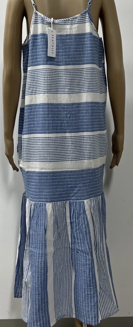 Seafolly Australia Medium Blue White Cotton Midi Dress Lightweight BNWT
