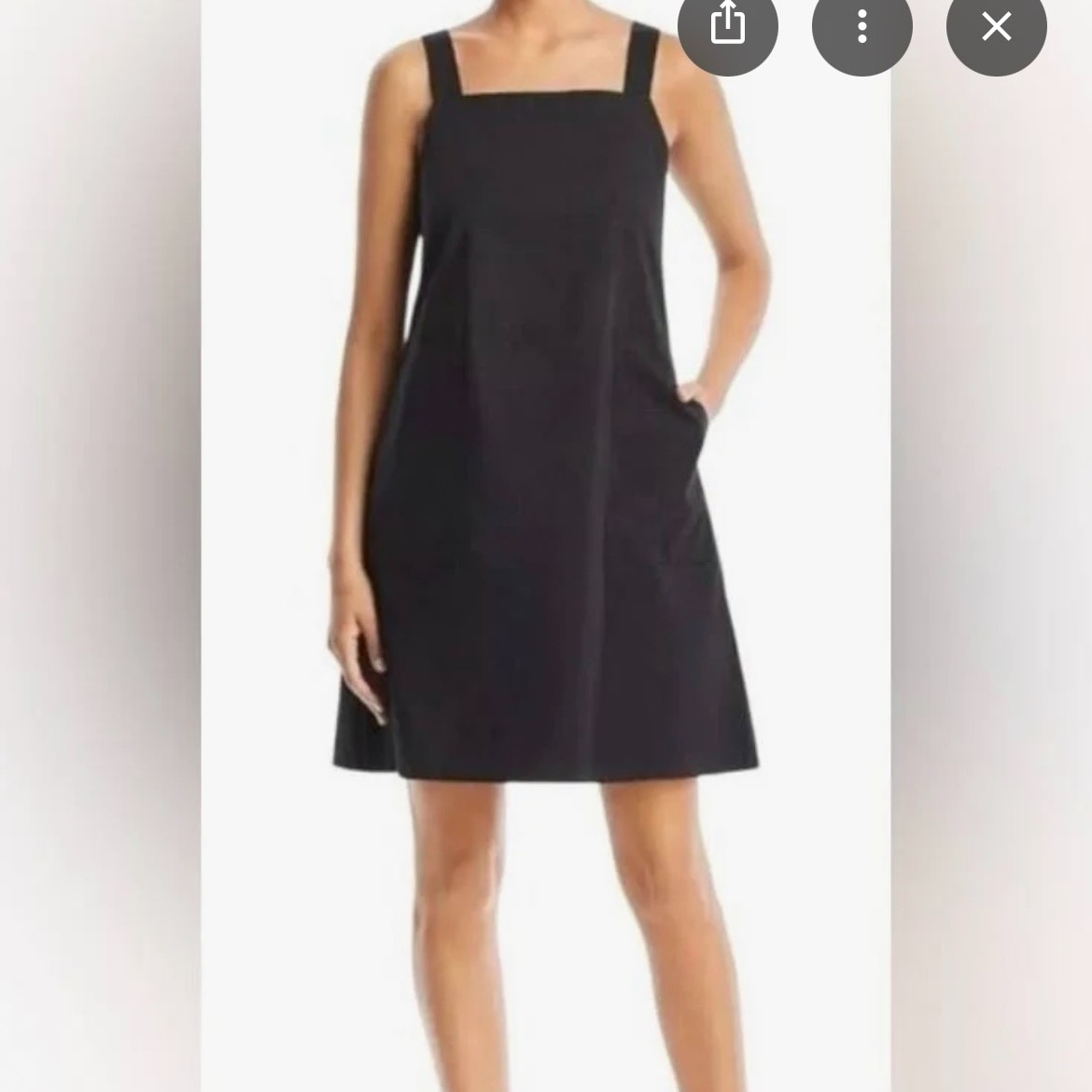 Eileen Fisher Organic Stretch Cotton Dress Knee Length, Pockets, Large, Black