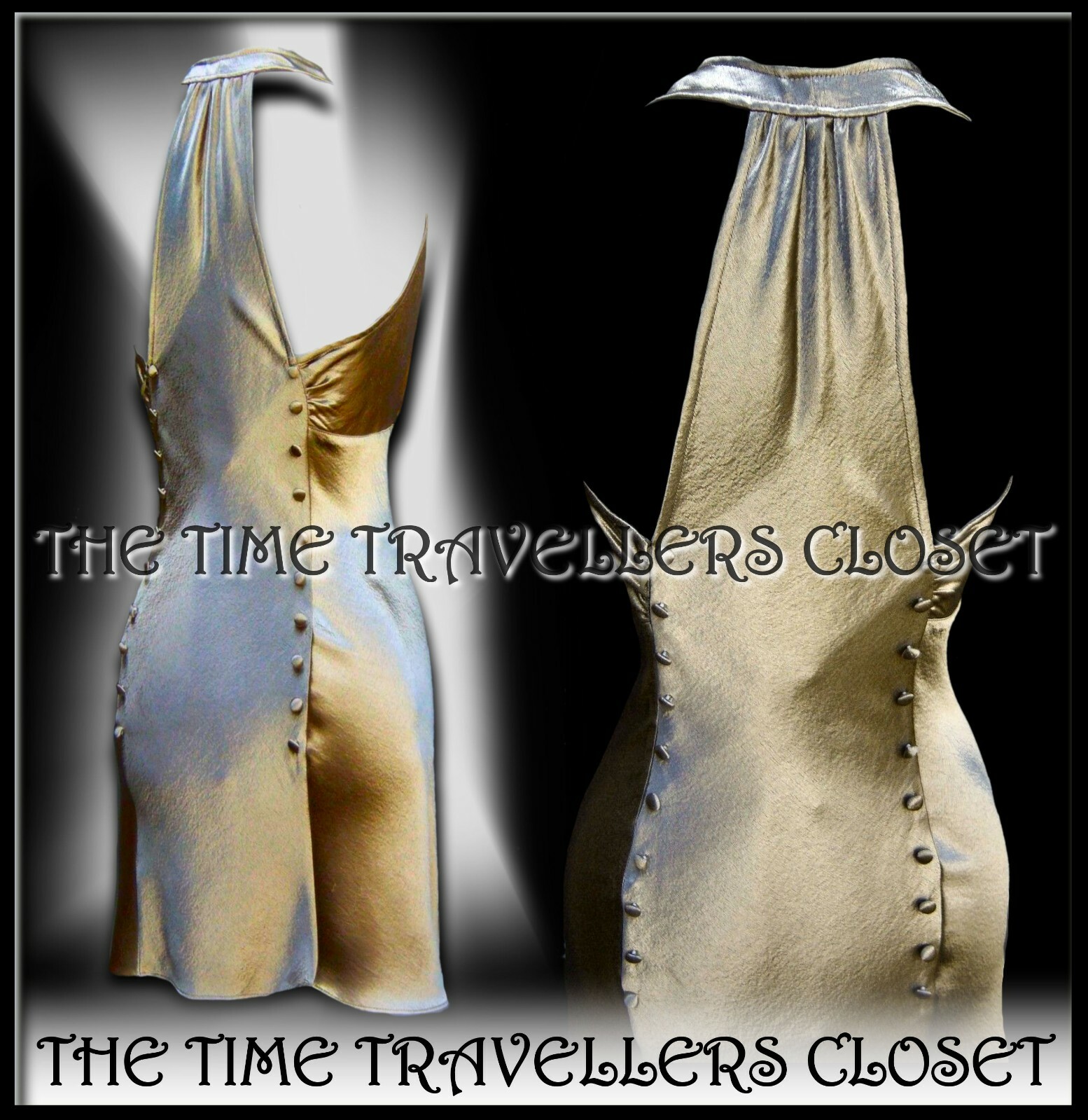KATE MOSS TOPSHOP SILVER GOLD SATIN BIAS MINI DRESS 30s OLD HOLLYWOOD UK 10 38 6