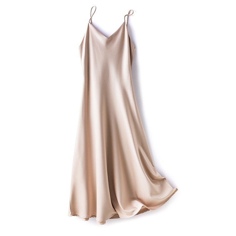 Lady Silk Satin Slip Dress Spaghetti Strap V Neck Sleeveless Lingerie Long Dress