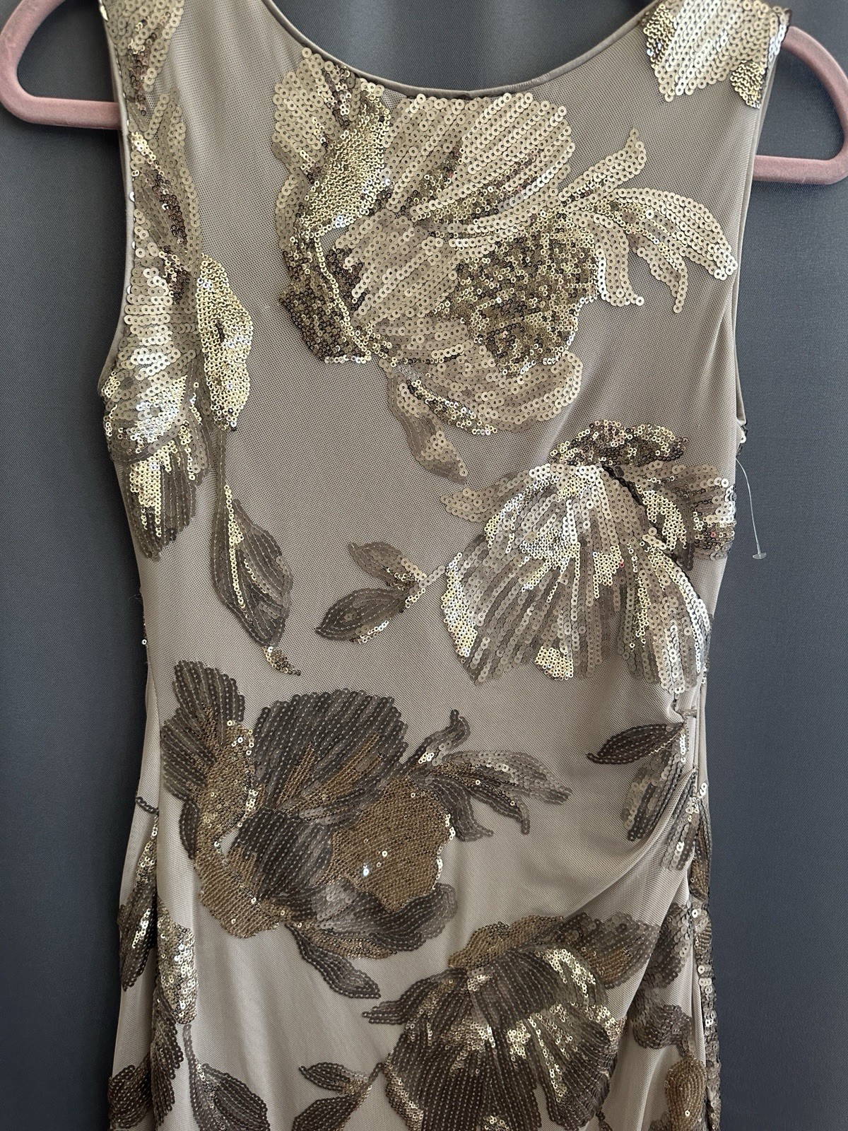 Donna Karan Cowl Back Sequinned Mesh Gown, Beige/dark Clay,Sz 6,New No Tag