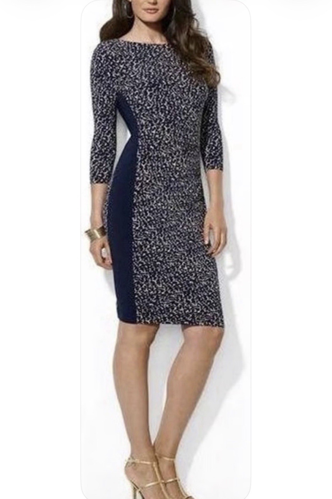 Ralph Lauren Dress 4 Navy and Taupe Animal Print Washable Stretch Sheath
