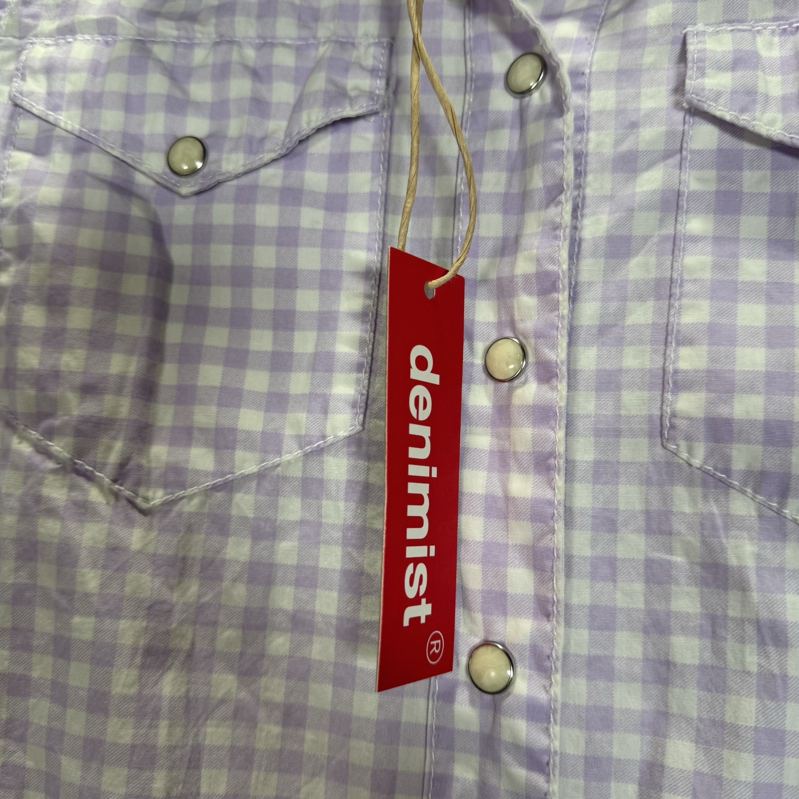 NWT Denimist Cowboy Maxi Dress Gingham Lilac Womens Size XS Western Pearl Snap