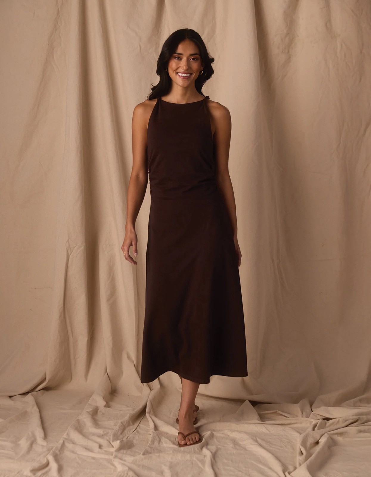 The Normal Brand Women’s Jersey Draped Midi Dress Umber $108 MSRP Size M