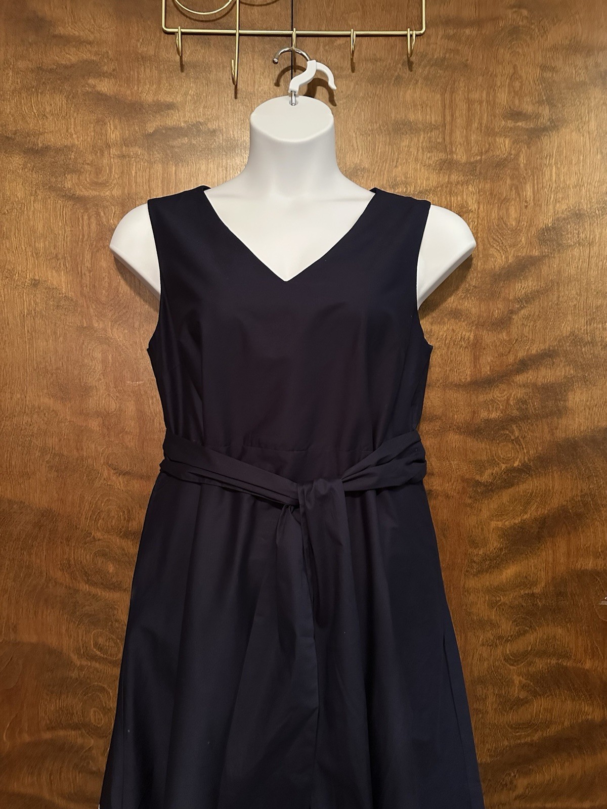 Anne Klein Sleeveless Border Print Midi Dress Womens 10 Navy & White A-Line NWT