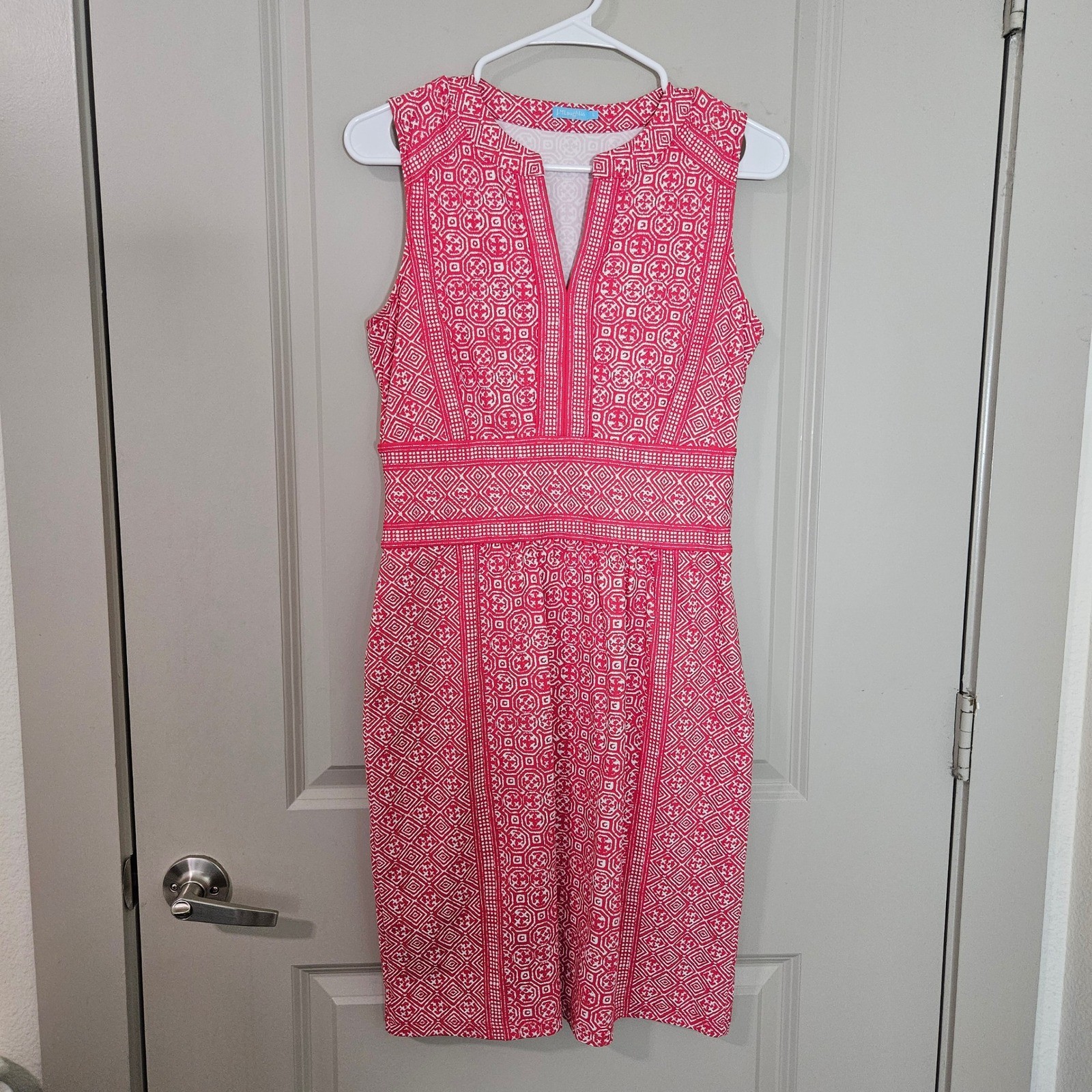 J.McLaughlin Pink White Geometric Tile Catalina Cloth Sleeveless Dress Small