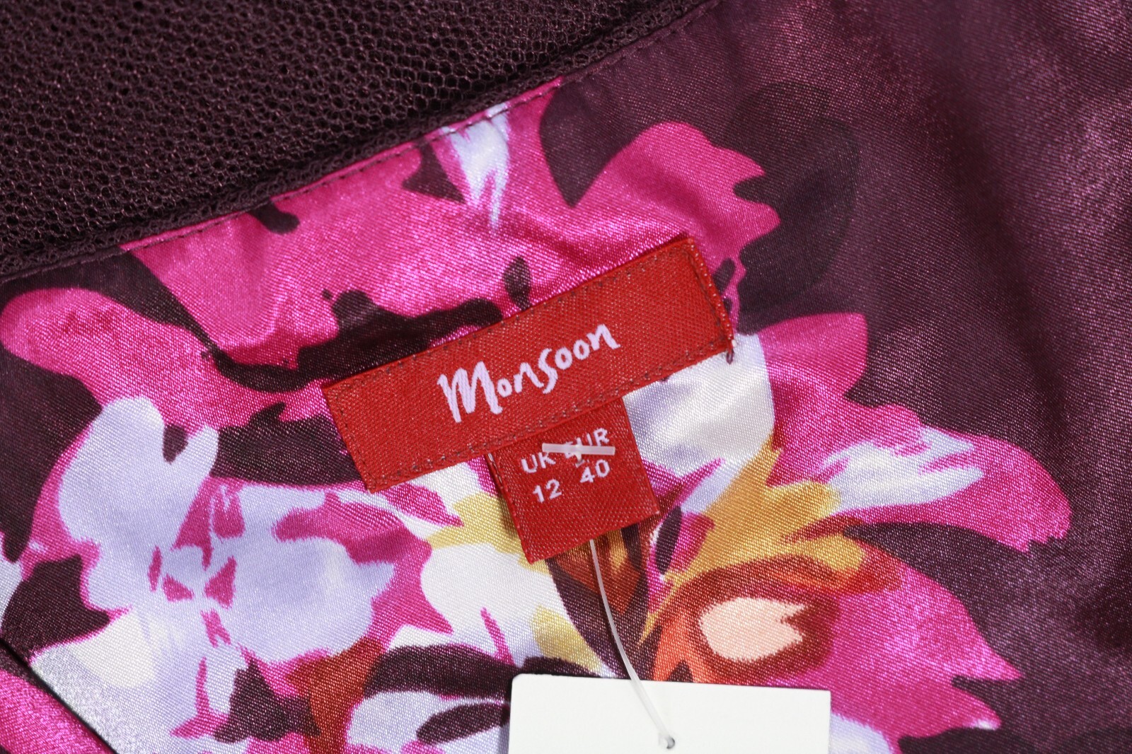 MONSOON Purple Flowers Double Layer Dress Party Evening Size EU 40 UK 12 Poly