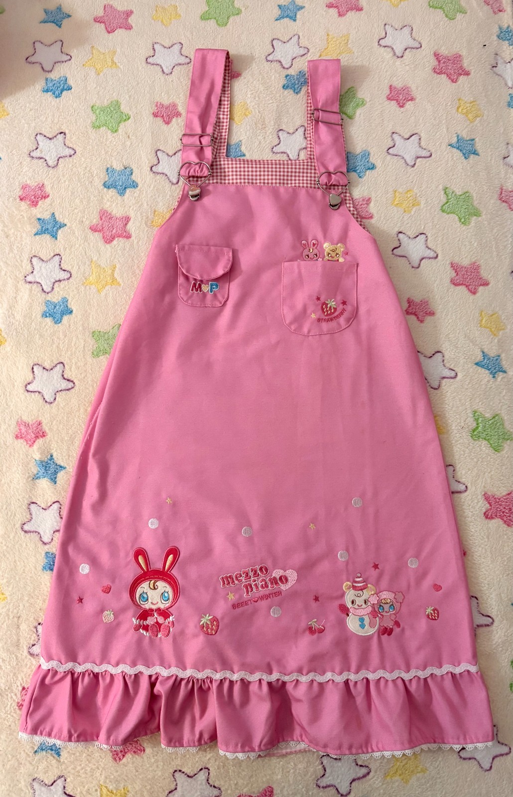Mezzo Piano Overall Dress Skirtall Pink US SELLER Kawaii Embroidered Xs Small