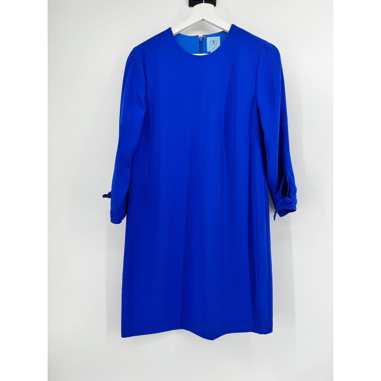 CeCe Royal Blue Tie Cuff Shift Dress Size 2 Cobalt 3/4 Sleeve Lined Mini Dress