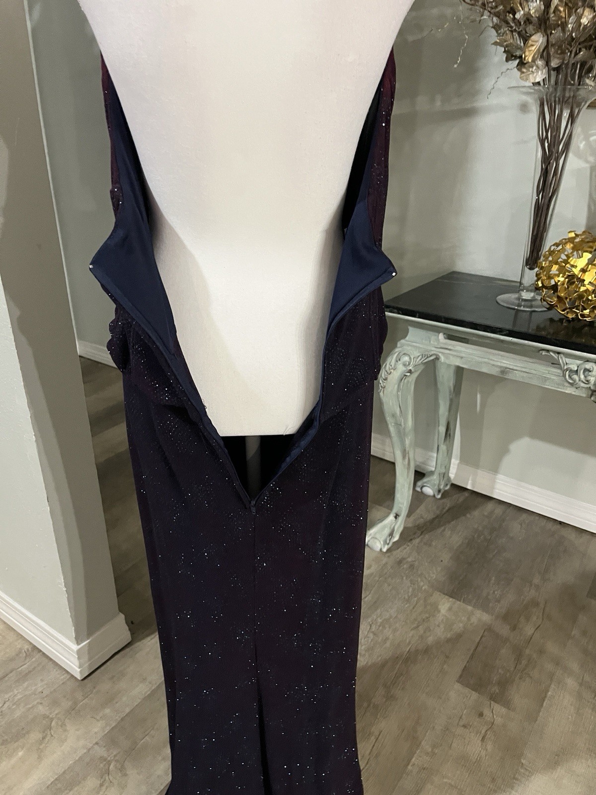 Scott McClintock Millennium 2000 Blue Halter Formal Column Dress Sparkle Sz 14