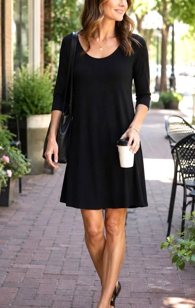 EILEEN FISHER Size M Black Silk Jersey Short Sleeve Active Dress M