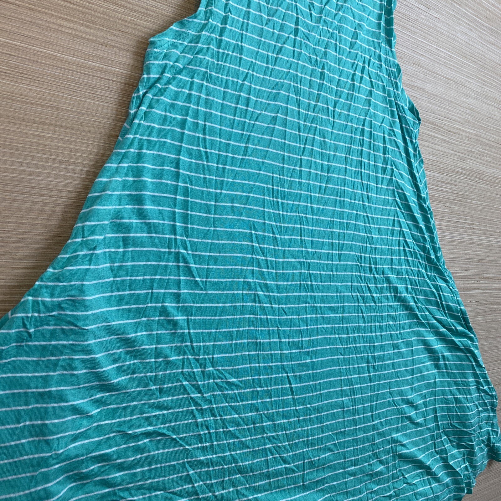 Lagaci Womens Juniors Small Green White Striped Shirt Dress Top Sleeveless Soft