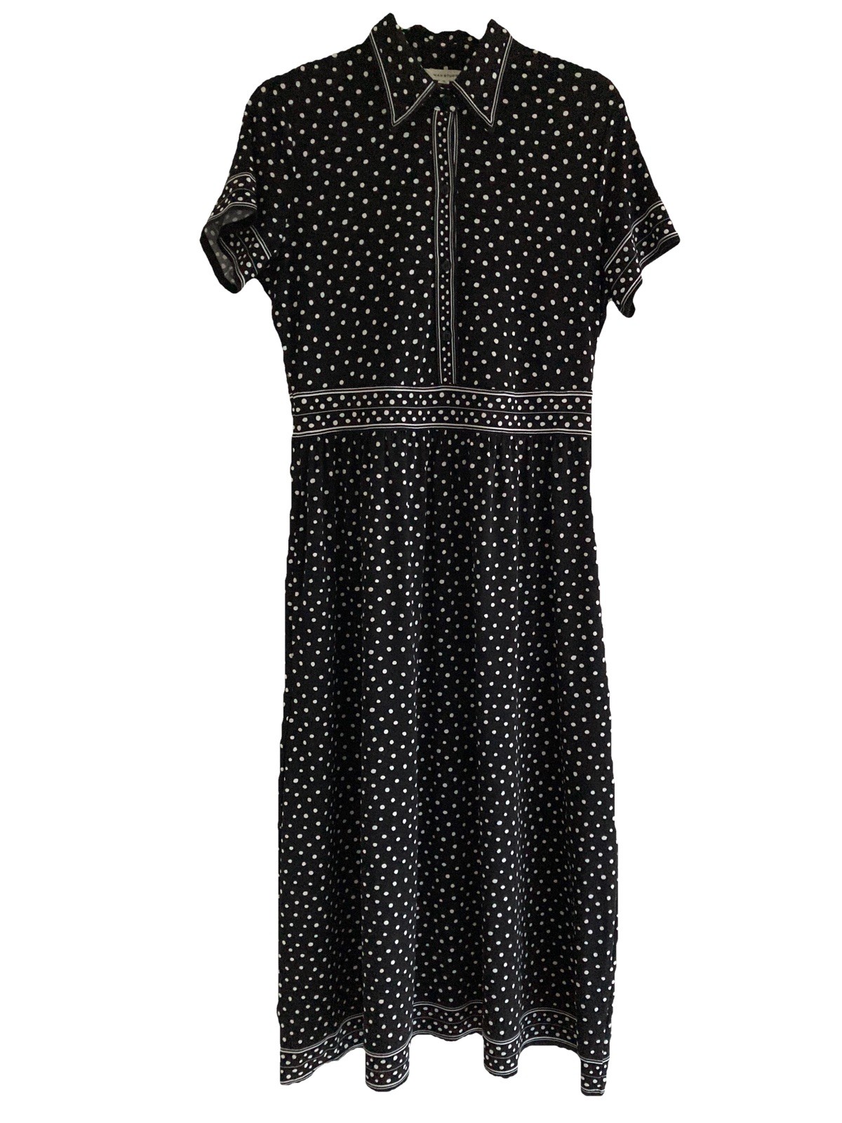Max Studio Polka For Dress Fit Flare Pockets Size Small Chest 36” Midi