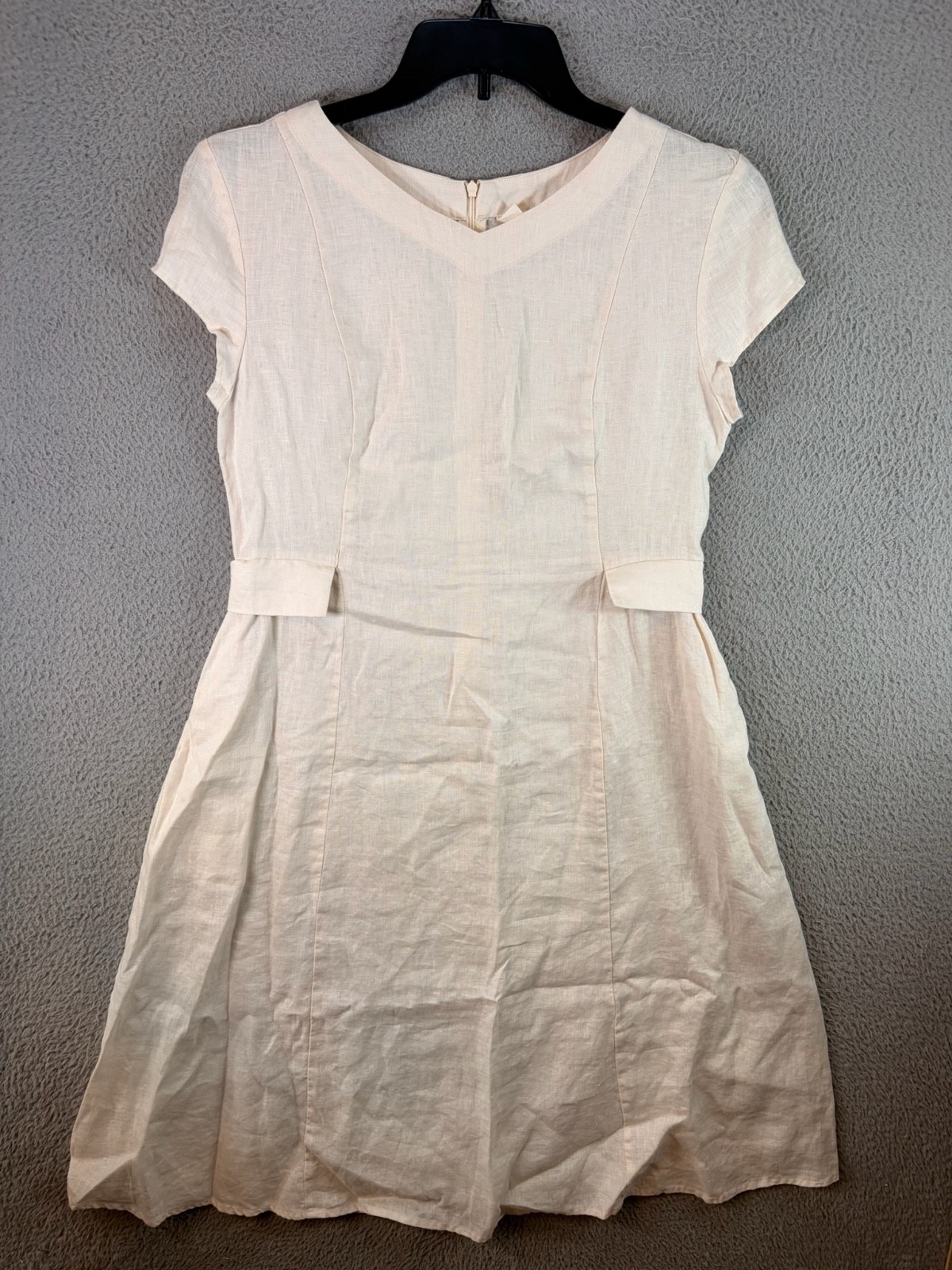 Lintico Linen Dress Womens Small White Rear Zip Pockets Lagenlook Summer