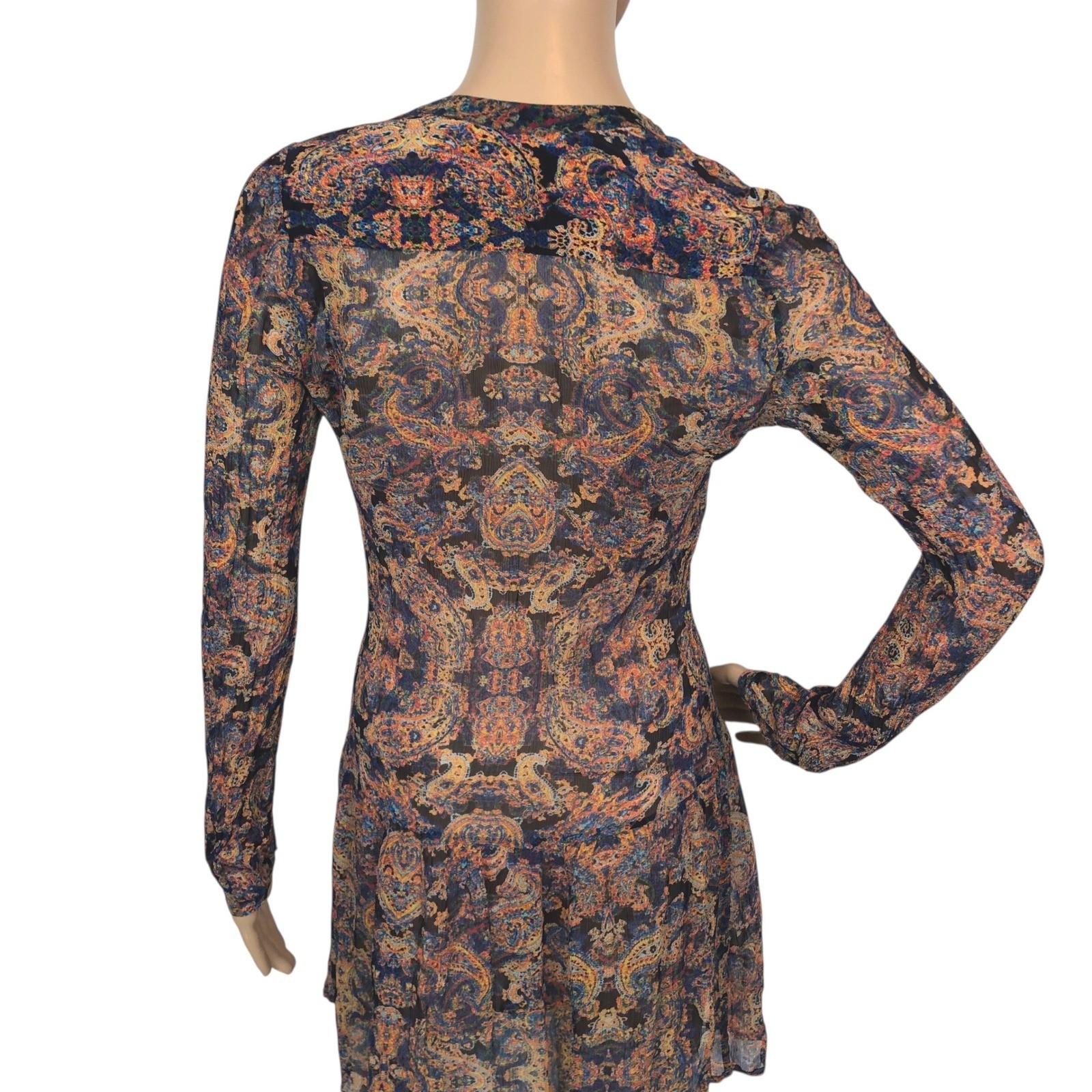 Twelfth Street Cynthia Vincent 100% Silk SHEER Paisley Print Mini Dress Small