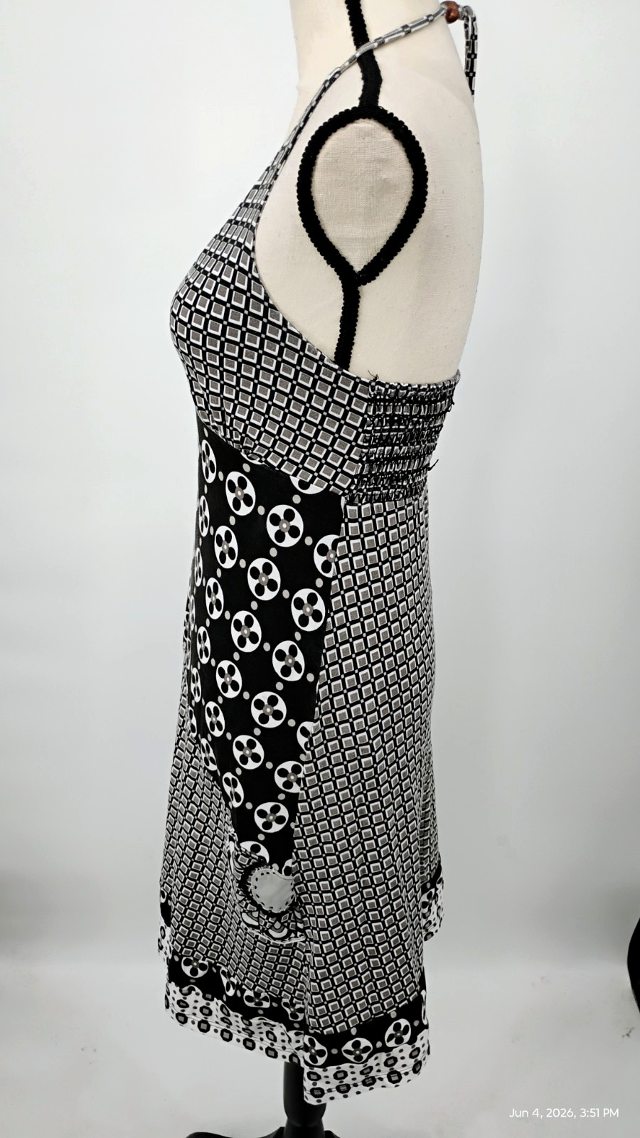 Prana Halter Geo Patchwork Dress Organic Cotton Elastane Smocked Medium