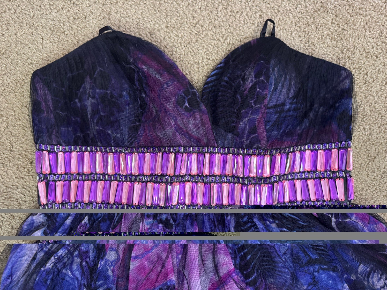 BLUSH PROM Beaded Black Purple Floral Cocktail Dress Party Holiday HOCO LARGE
