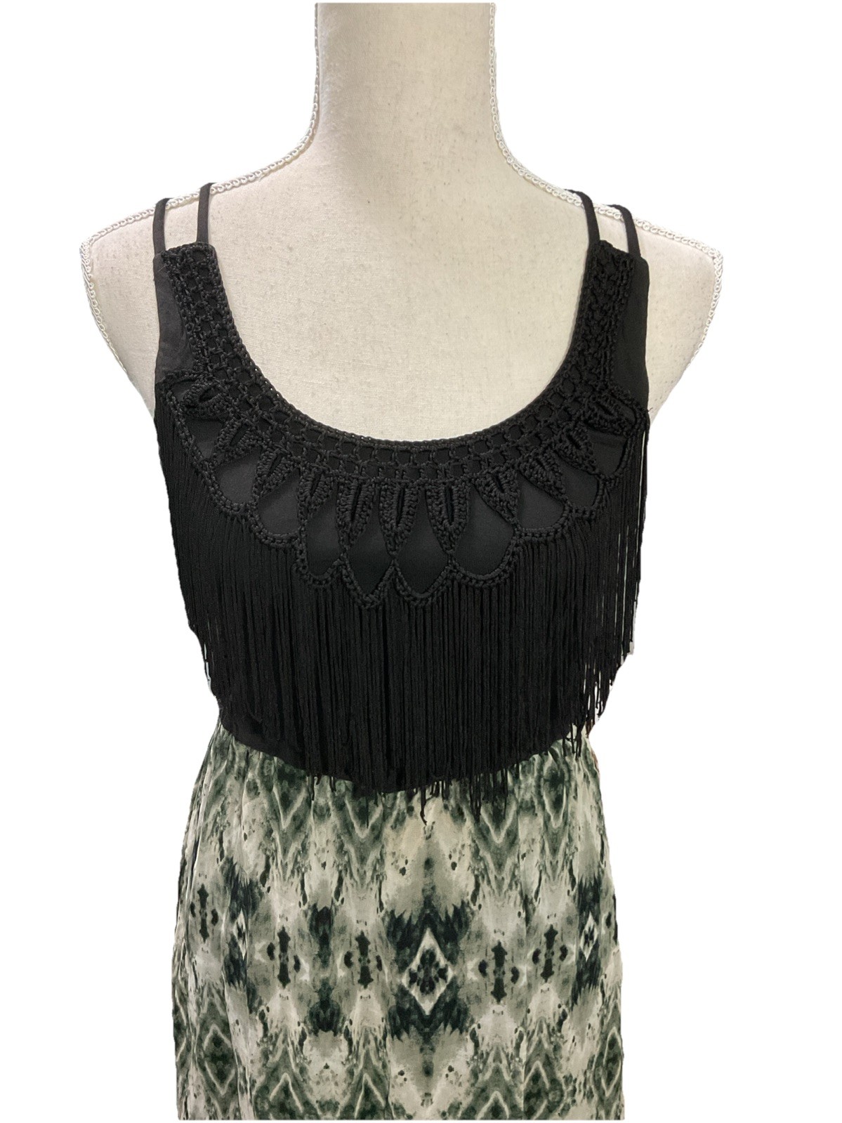 Studio Y Dress Strappy Back Sleeveless Fringe Trim Empire Waist Lined Skirt Sz S