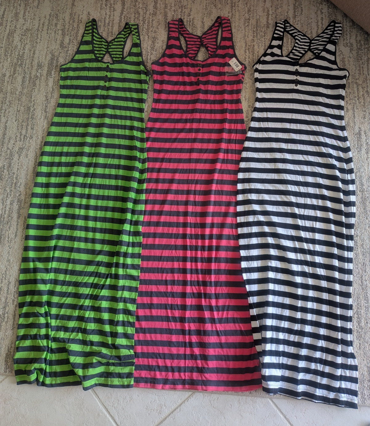 Lot of 3 Women’s Striped V Neck Strappy Sleeveless Maxi Dresses Pullover M