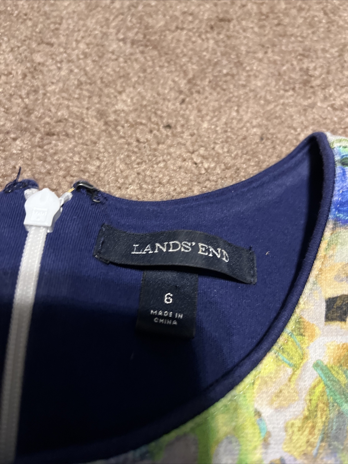 Womens Lands End Blue Yellow Green Floral Sheath Dress Size 6 Sleeveless